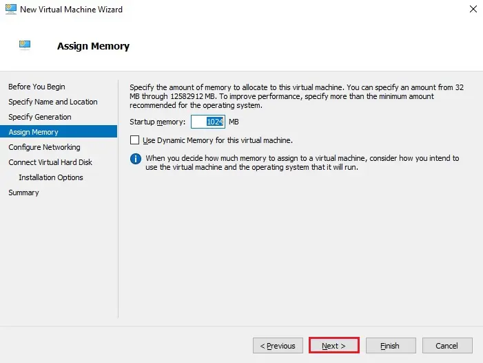 virtual machine assign memory