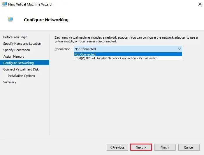 virtual machine configure networking