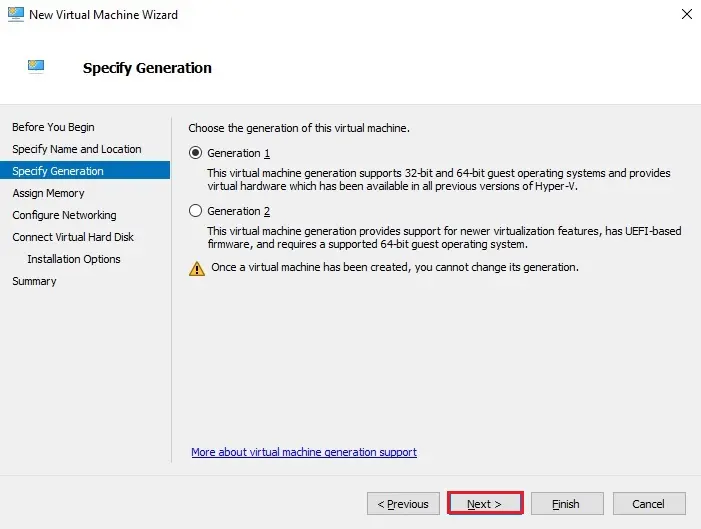 virtual machine specify generation