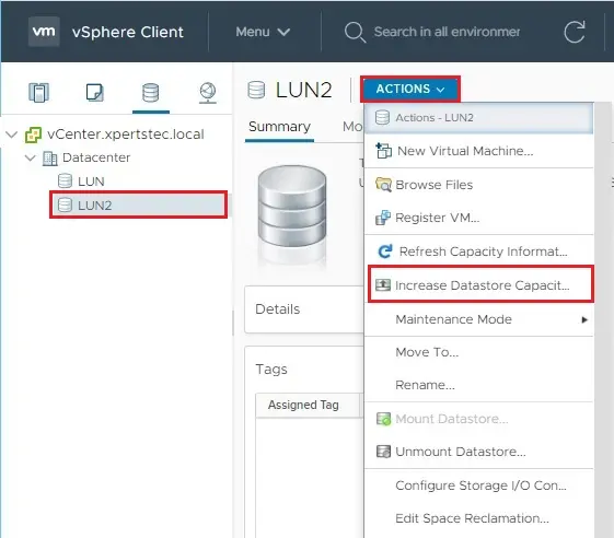 vsphere client storage