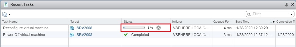vsphere recent tasks
