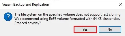 ReFS volume formatted veeam