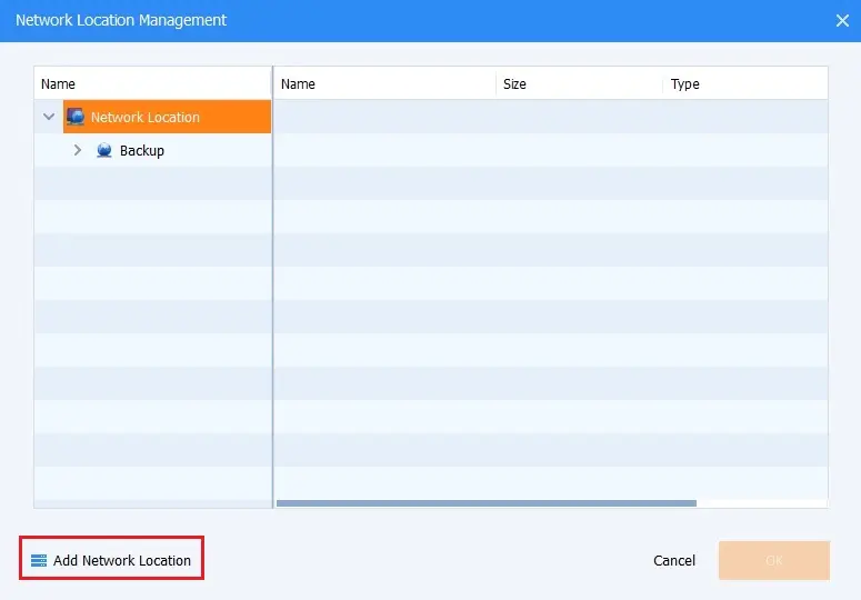 aomei backupper add network location