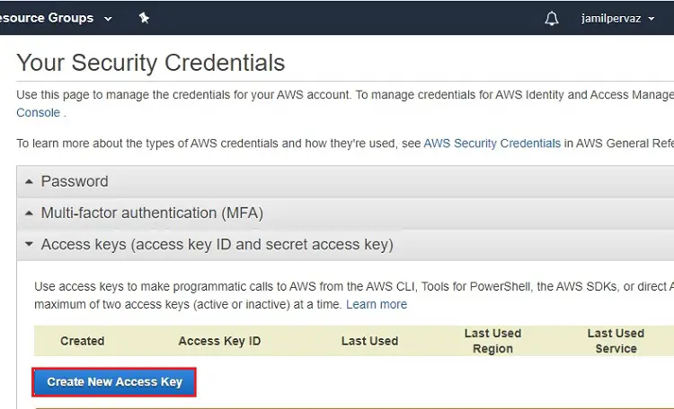 aws create new access key