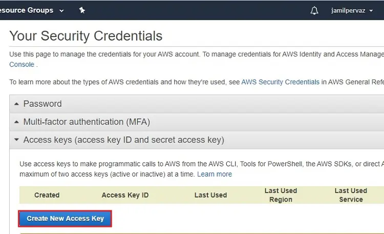 aws create new access key