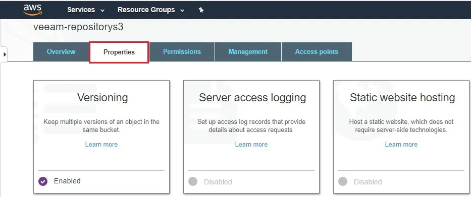 aws s3 bucket properties