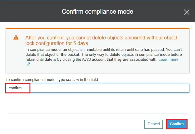 aws s3 confirm compliance mode