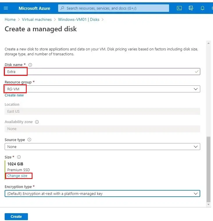 azure create a managed disk