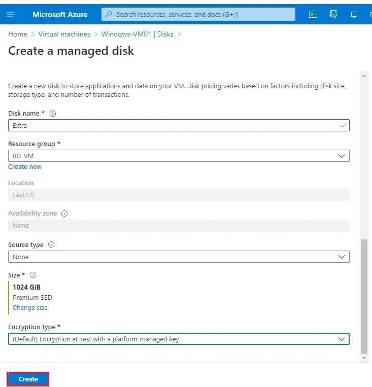 azure create a managed disk