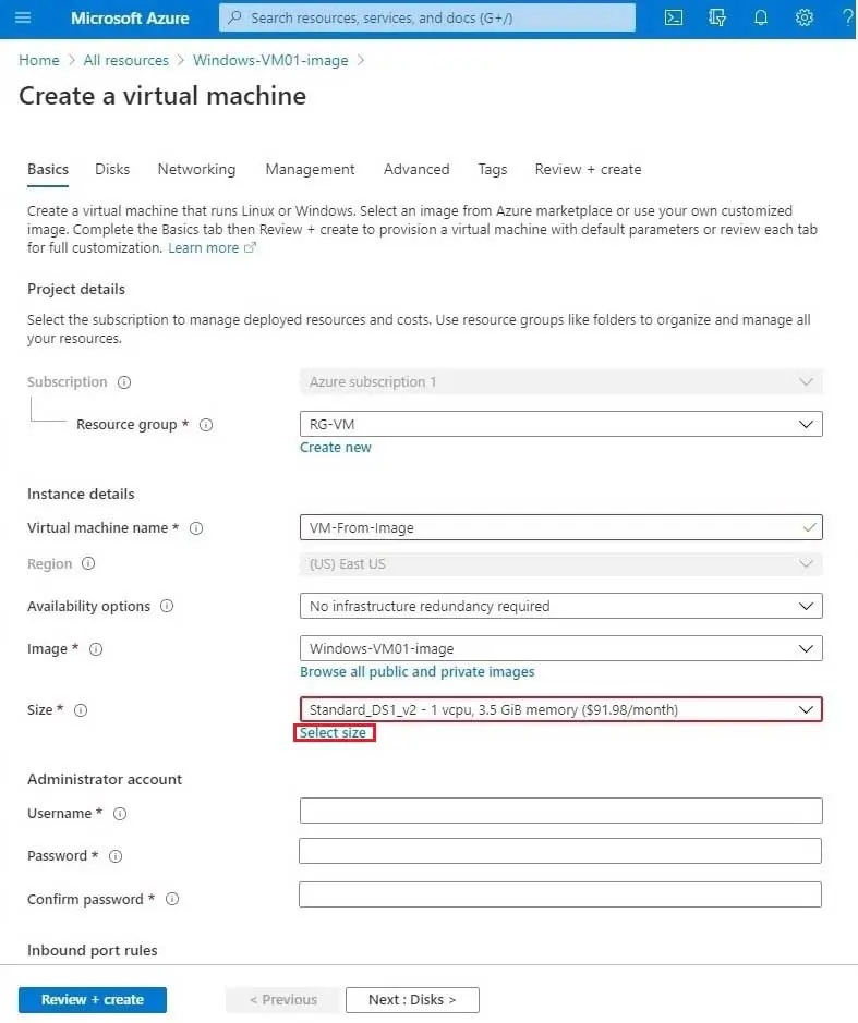 azure create a virtual machine