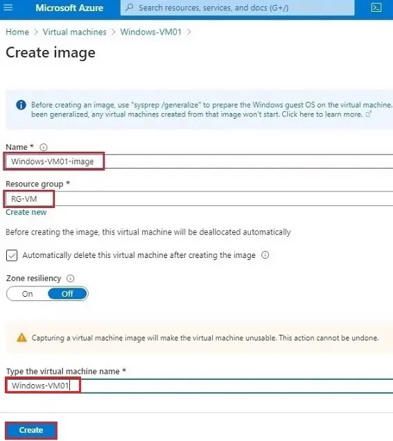 azure portal capture vm