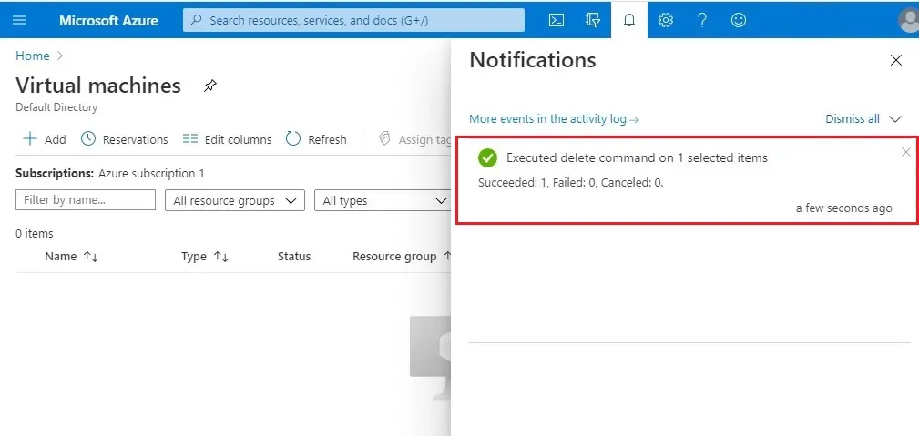 azure portal notifications