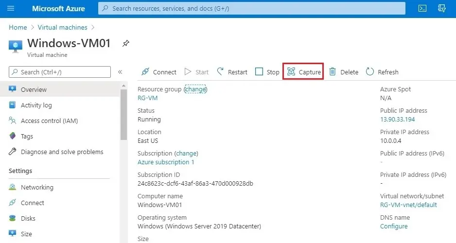 azure portal virtual machine