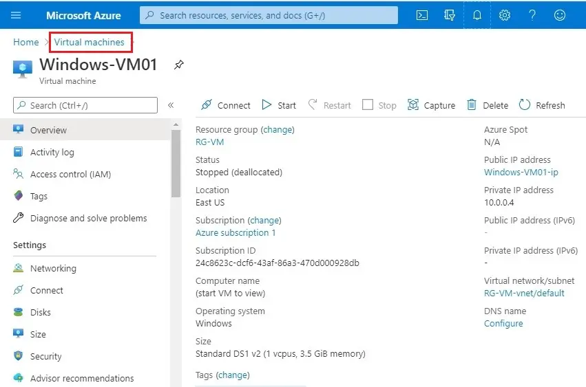 azure virtual machine connect