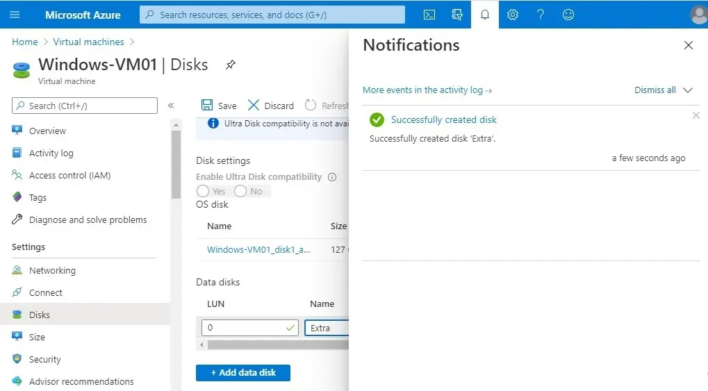 azure vm create disk