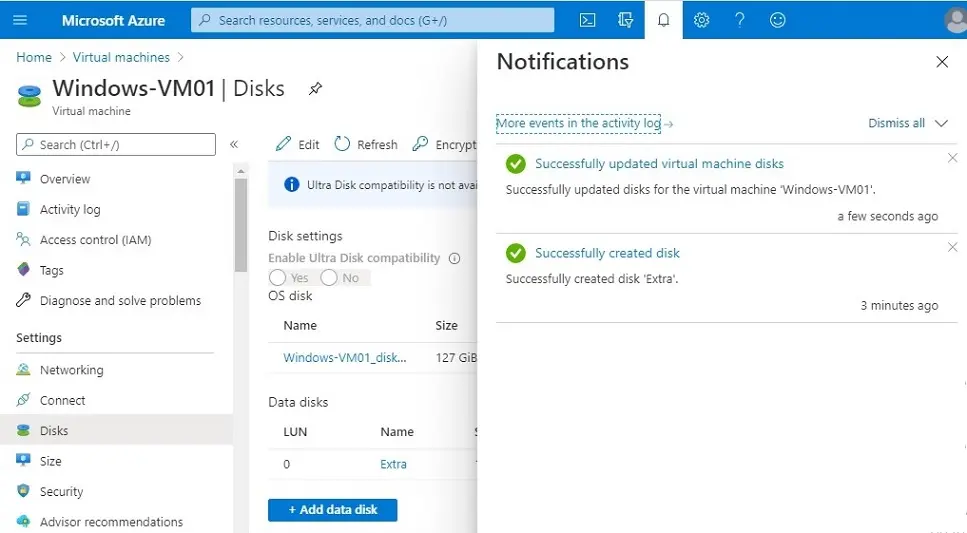 azure vm create disk