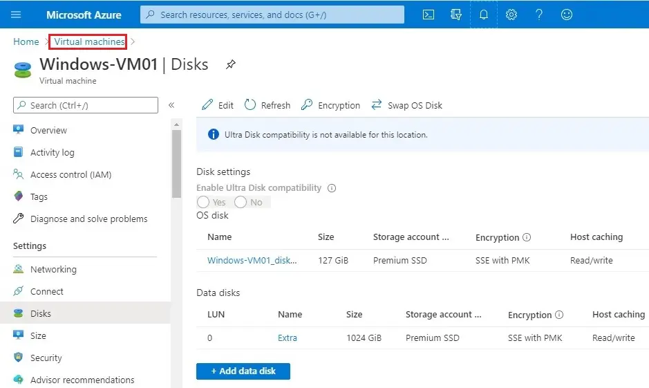 azure vm create disk