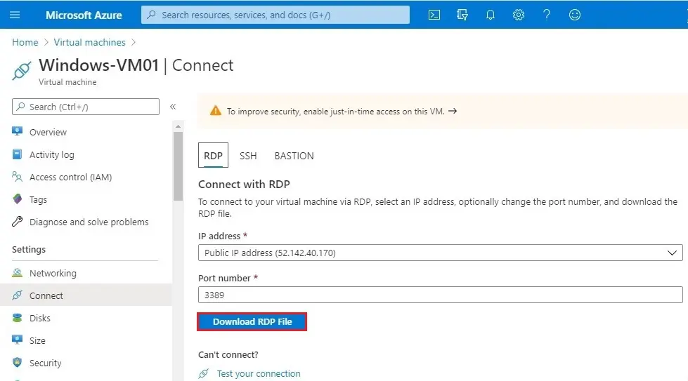 azure vm download rdp file