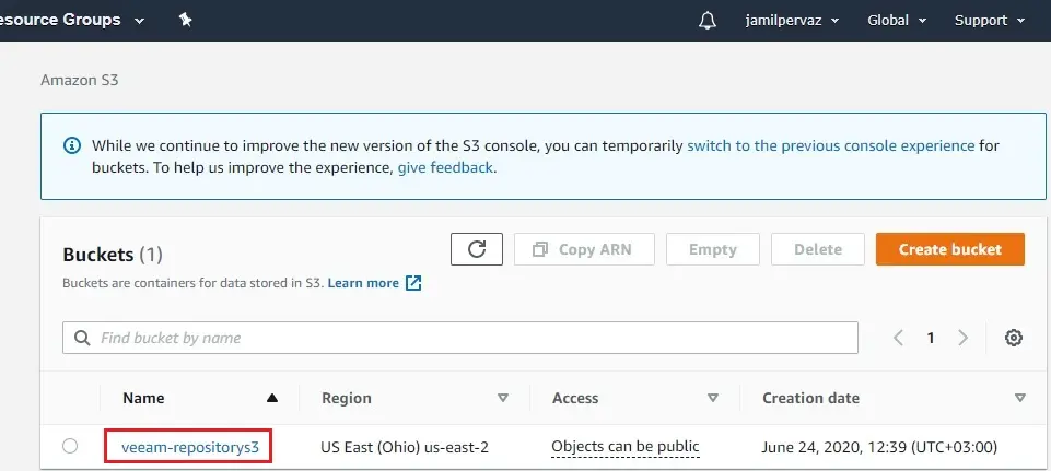 create amazon s3 bucket