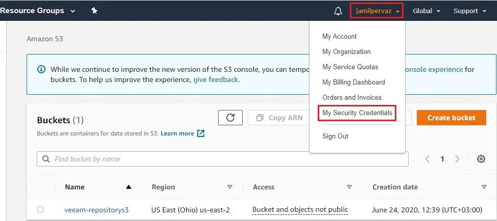 create amazon s3 bucket