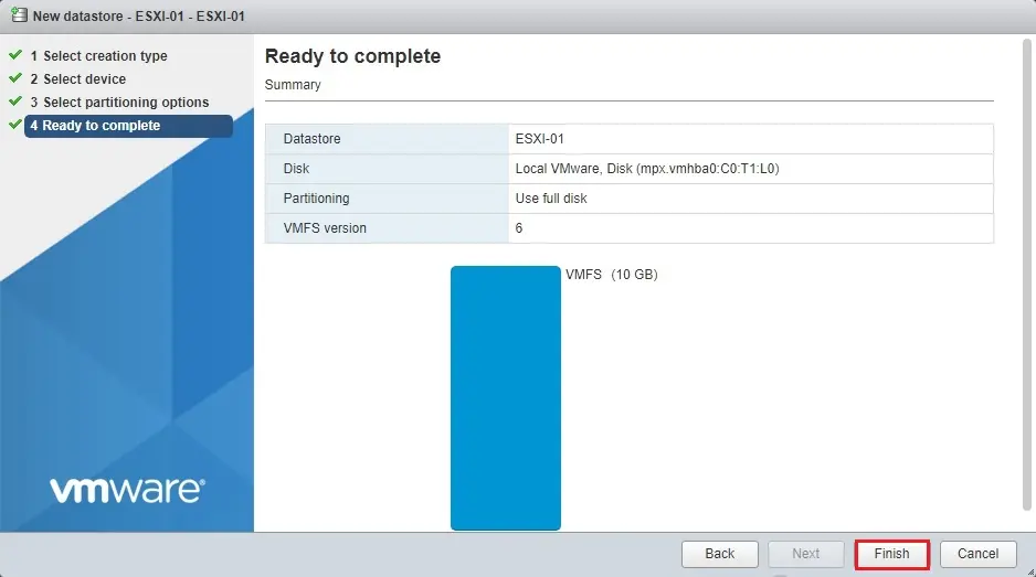 esxi new datastore summary