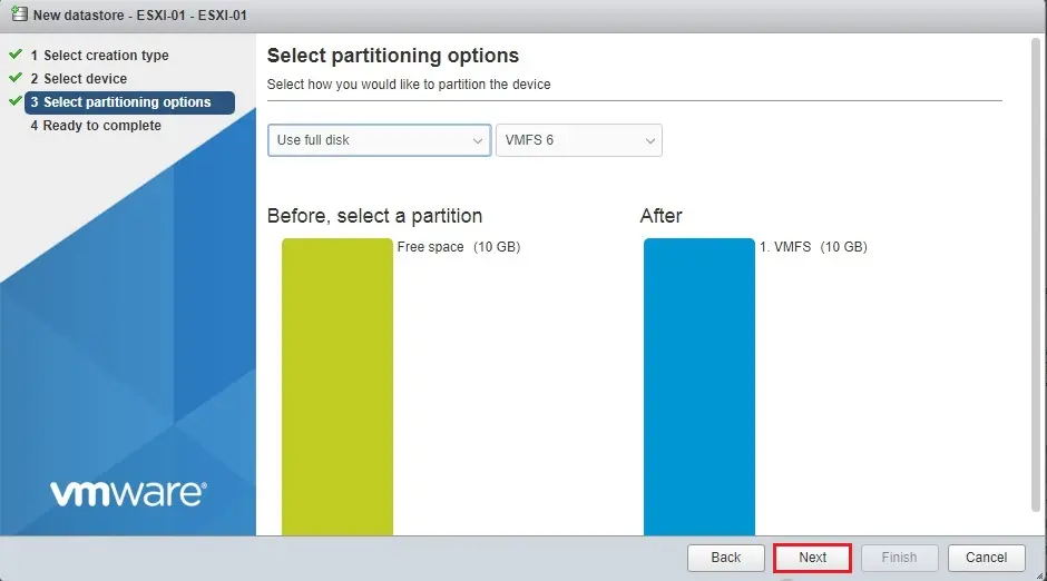 esxi select partition options