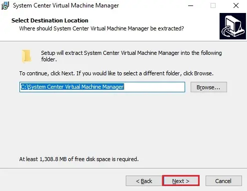 install scvmm select destination location