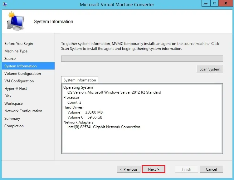 microsoft vm converter scan system