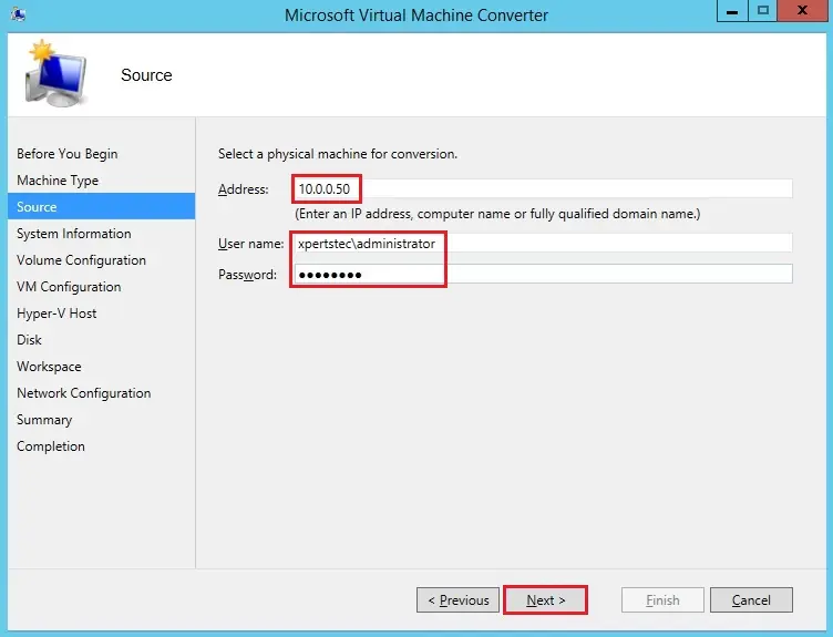 microsoft vm converter wizard source