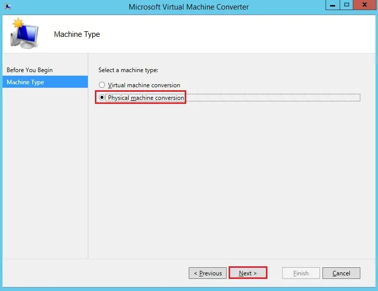 microsoft vm converter wizard type