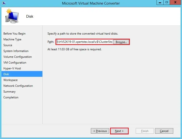 mvmc specify a disk