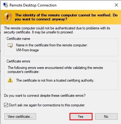 remote desktop connection certificate