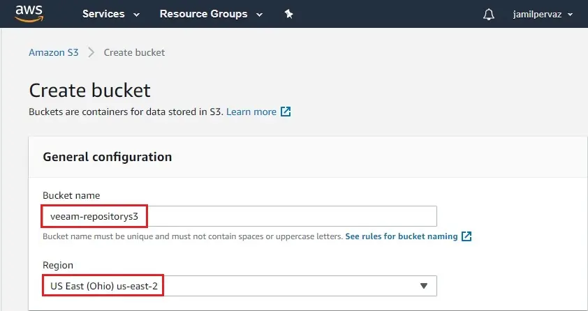 s3 create bucket general configuration