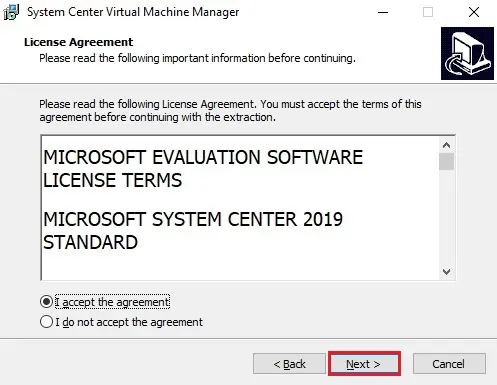 scvmm install wizard license agreement