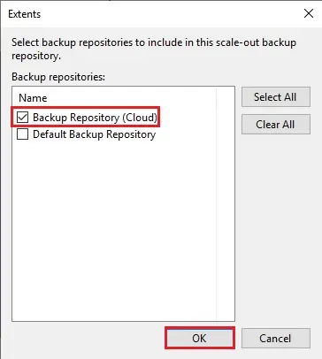 select backup repository to exclude