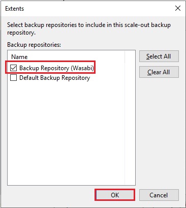 select backup repository to exclude