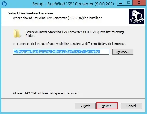 setup starwind v2v destination location