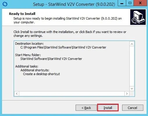 setup starwind v2v install