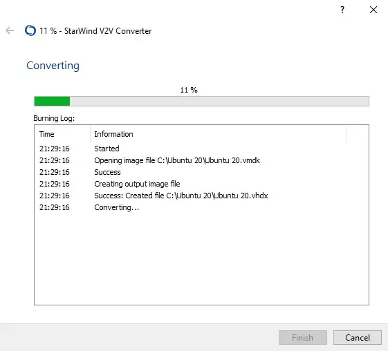 starwind v2v converting in progress