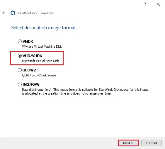 starwind v2v destination image