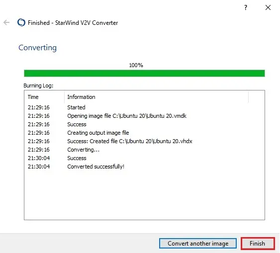 starwind v2v successfully convert