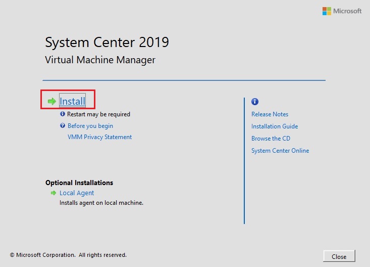 system center 2019 optional installation