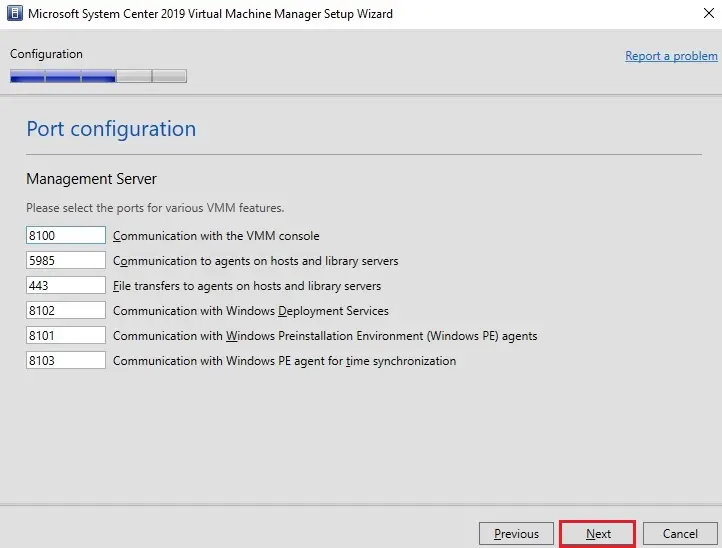 system center port configuration