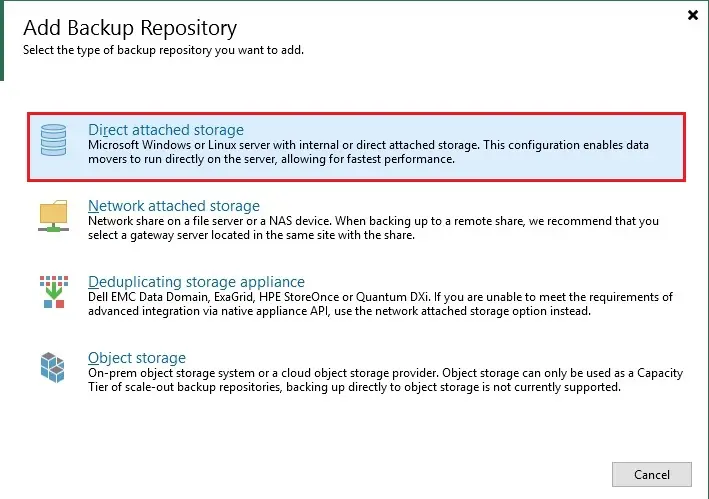 veeam add backup repository