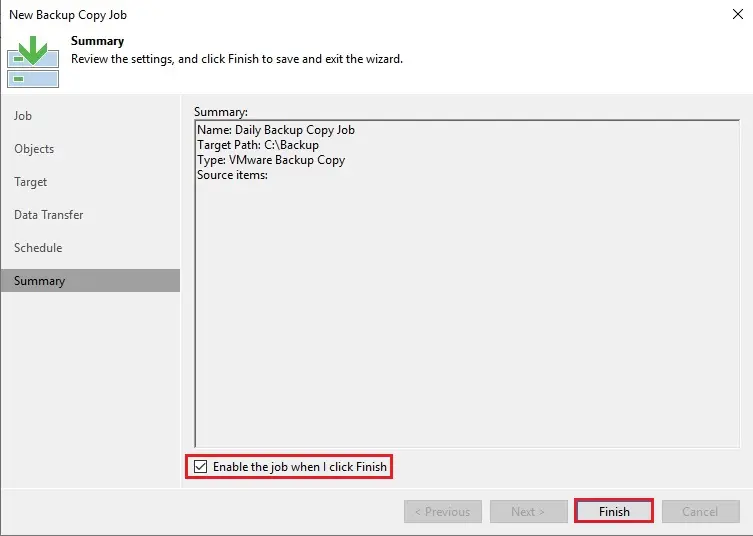 veeam backup copy summary