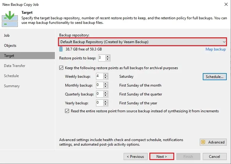 veeam backup copy target