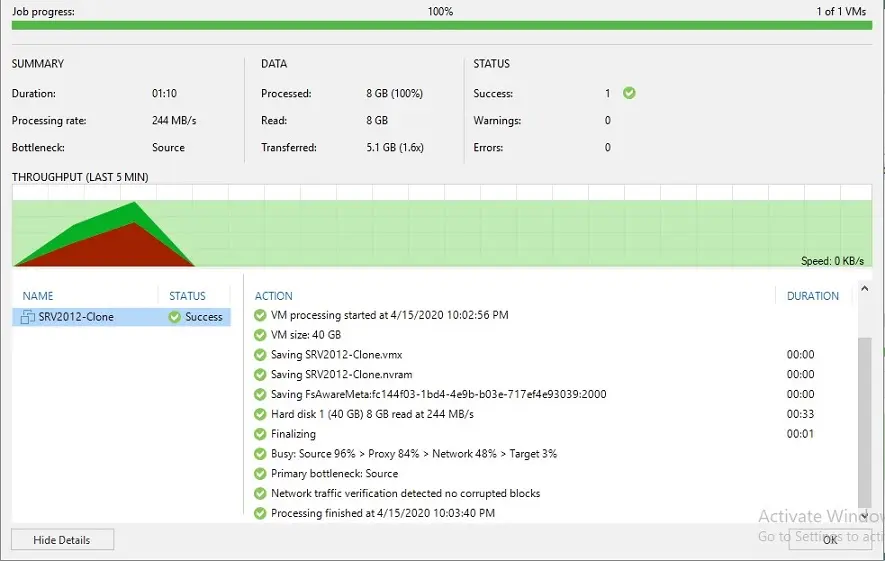 veeam backup job progress