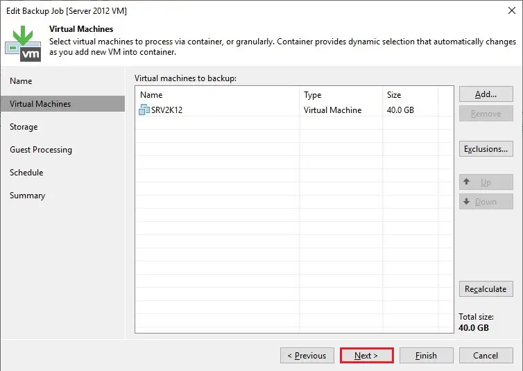 veeam backup job virtual machine