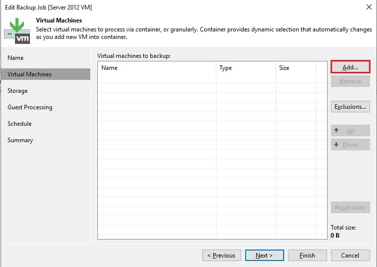 veeam backup job virtual machine