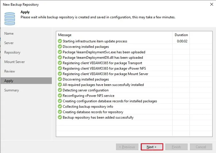 veeam backup repository apply